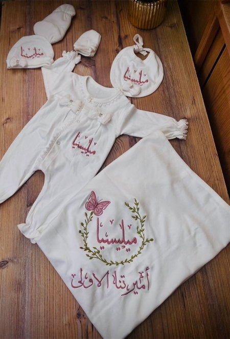 طقم  قطن أبيض بناتي